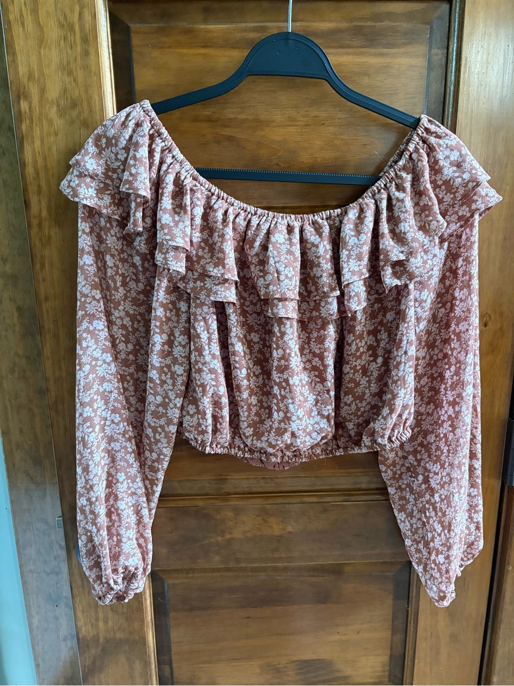 Altar'd State Rust Floral Off-Shoulder Ruffle Top - Picture 2 of 4